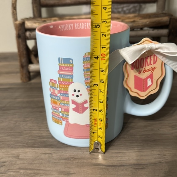Spooky Readers Book Club Ghost Reading a Book Soft Touch Blue Pink Coffee Mug - Picture 10 of 11